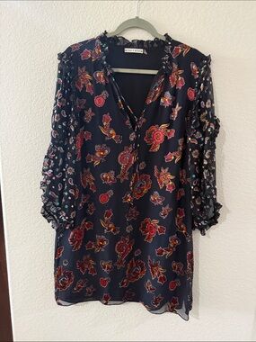 Alice + Olivia Navy Floral Ruffled Peasant Tunic